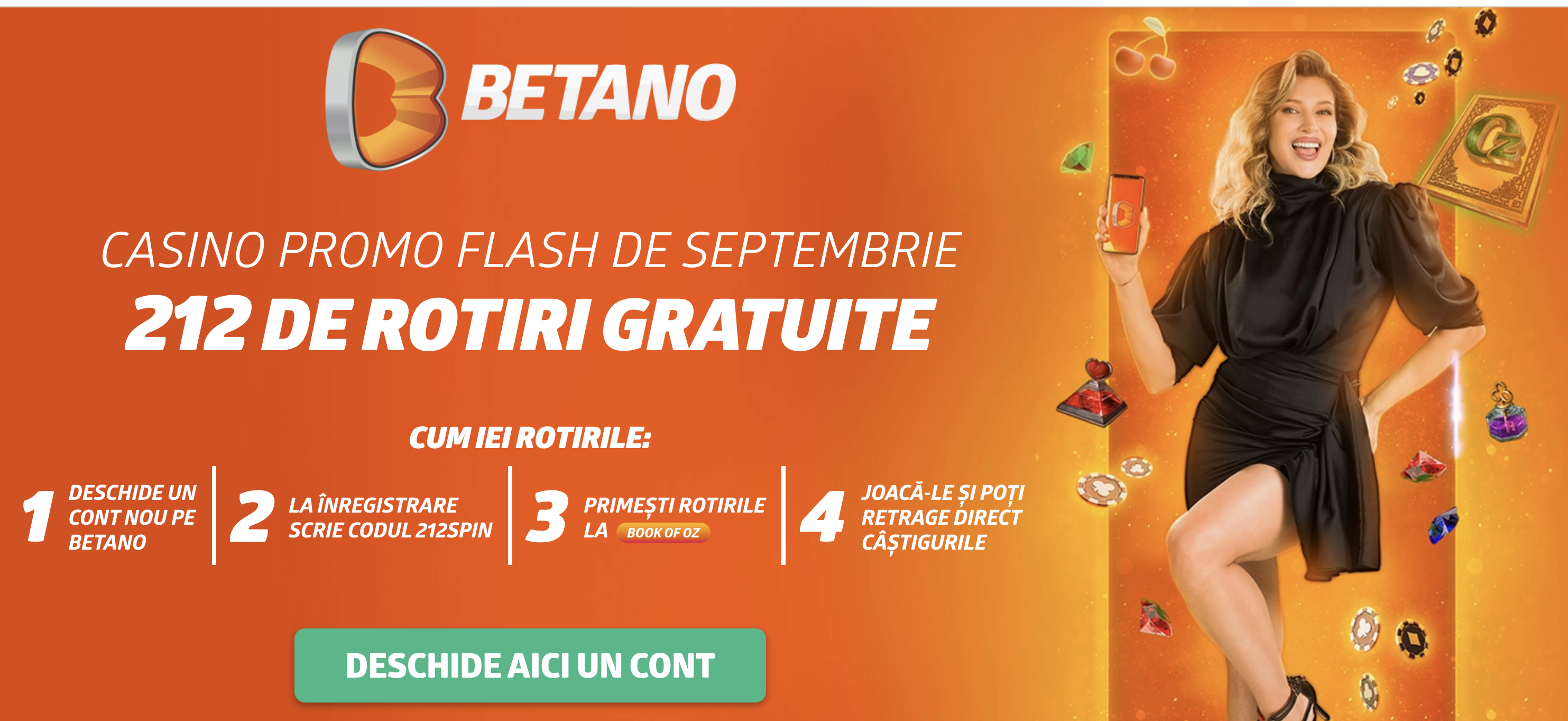 Betano – Super Promo de septembrie cu 212 rotiri gratuite!