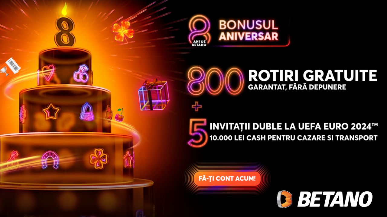 Aniversare Betano – castiga 800 Rotiri Gratis FARA DEPUNERE